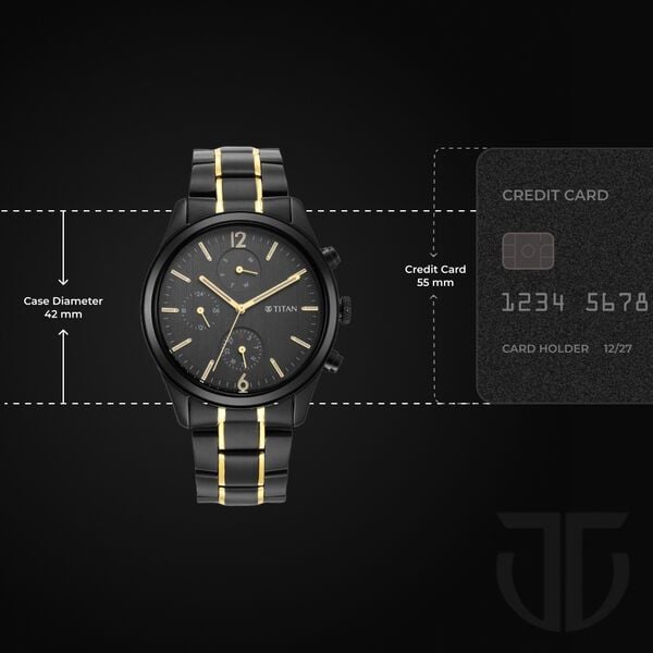 Titan Black and Gold Anthracite Dial Analog Stainless Steel Strap watch for Men