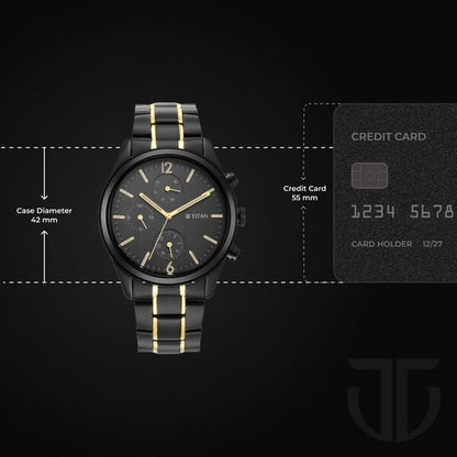 Titan Black and Gold Anthracite Dial Analog Stainless Steel Strap watch for Men