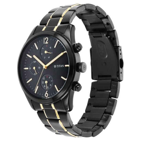 Titan Black and Gold Anthracite Dial Analog Stainless Steel Strap watch for Men