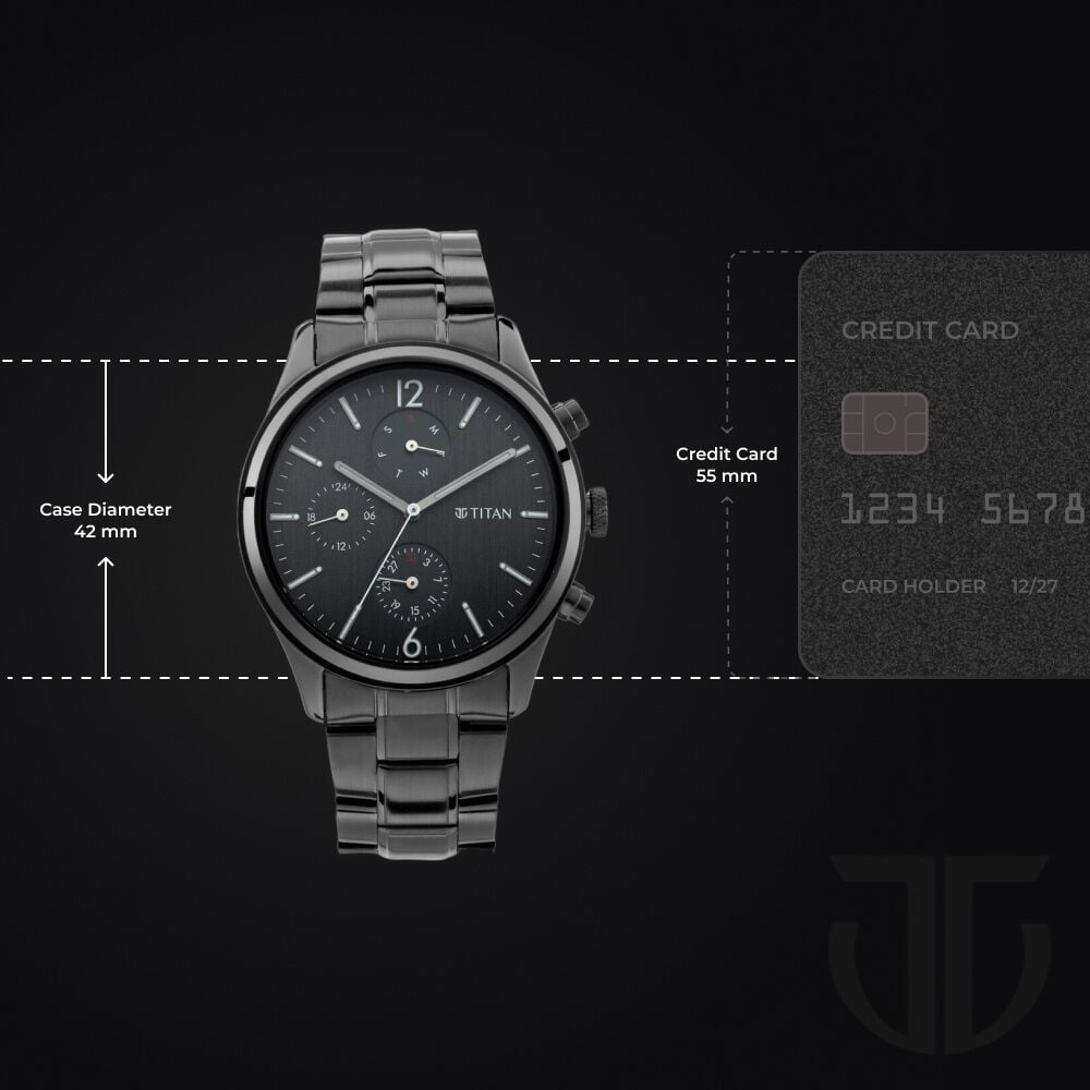 Titan Workwear Multifunction Black Dial Black Metal Strap Watch For Men