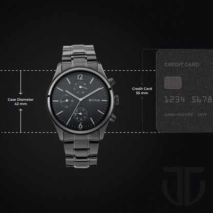 Titan Workwear Multifunction Black Dial Black Metal Strap Watch For Men