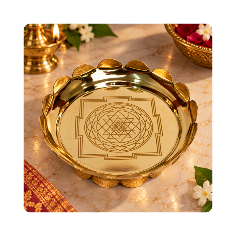 Brass Shree Yantra Lotus Plate