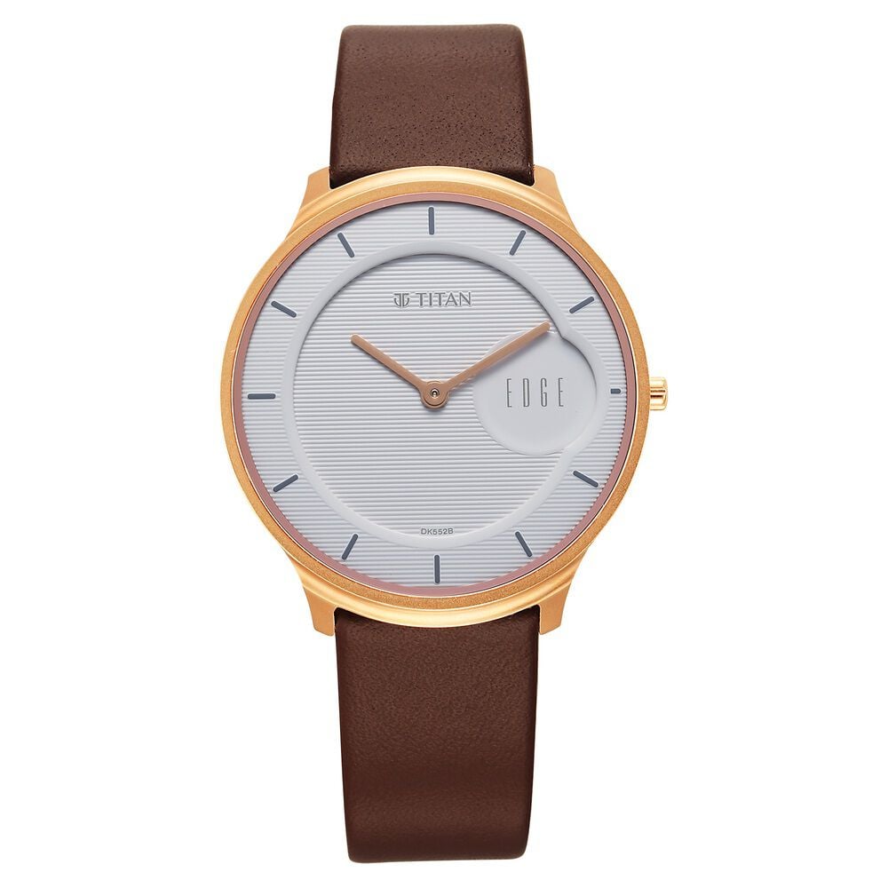 Titan Edge Quartz Analog White Dial Brown Leather Strap Watch For Men - image 1