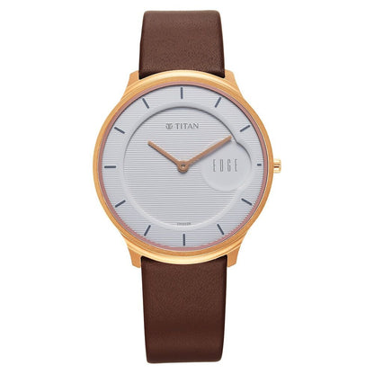 Titan Edge Quartz Analog White Dial Brown Leather Strap Watch For Men - image 1