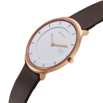 Titan Edge Quartz Analog White Dial Brown Leather Strap Watch For Men