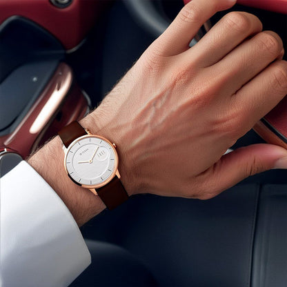 Titan Edge Quartz Analog White Dial Brown Leather Strap Watch For Men