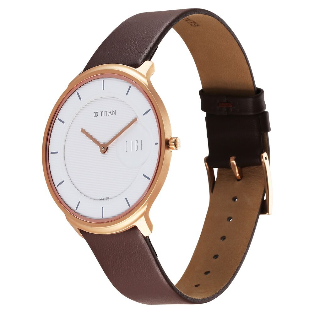 Titan Edge Quartz Analog White Dial Brown Leather Strap Watch For Men