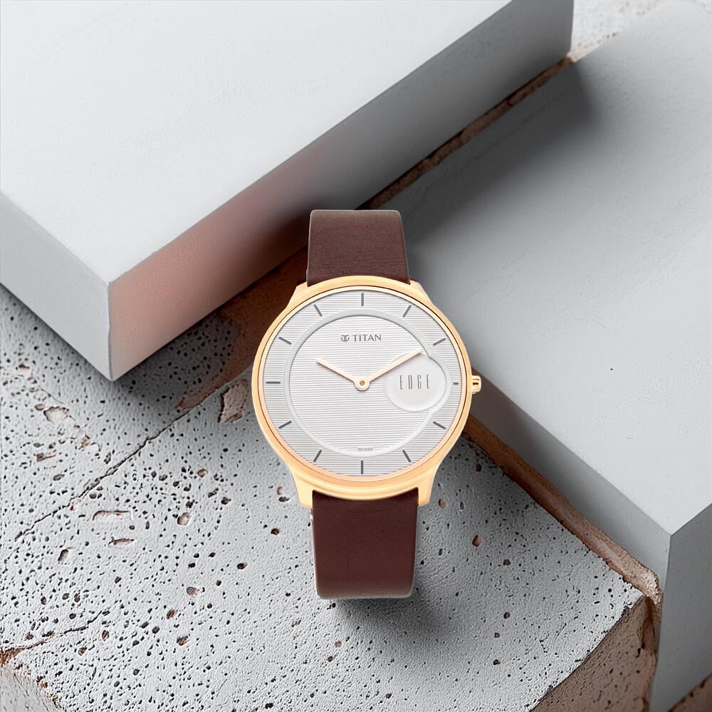 Titan Edge Quartz Analog White Dial Brown Leather Strap Watch For Men