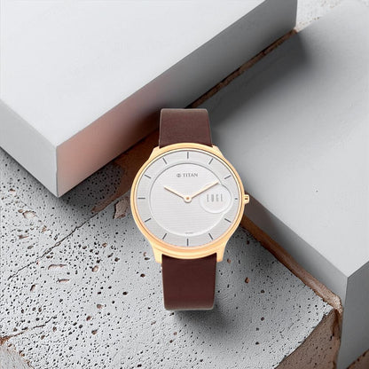 Titan Edge Quartz Analog White Dial Brown Leather Strap Watch For Men