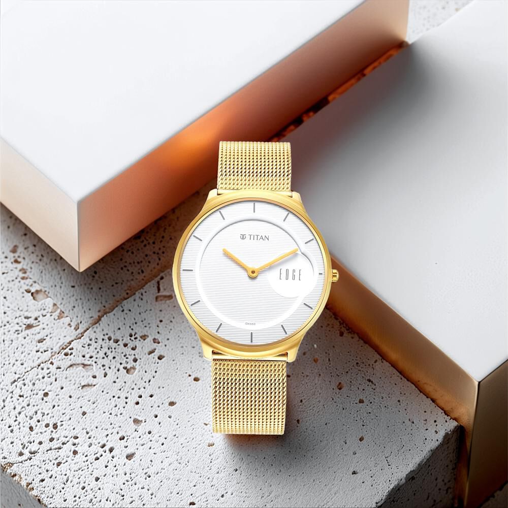 Titan Edge Slim Stainless Steel Strap White Dial Analog Watch for Men