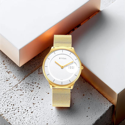 Titan Edge Slim Stainless Steel Strap White Dial Analog Watch for Men
