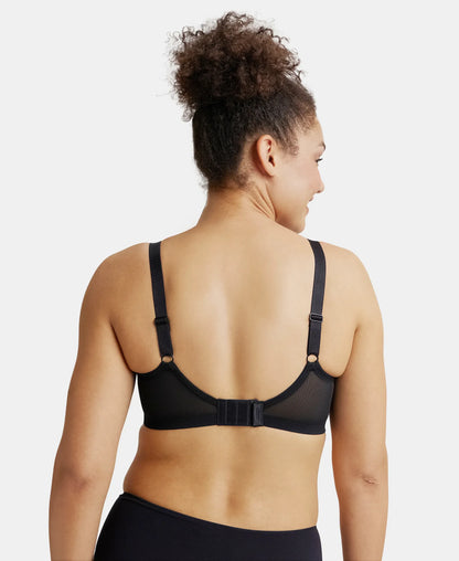 Under Wired Non Padded Soft Touch Microfiber Elastane Full Coverage Minimizer Bra With Broad Wings Black 1855