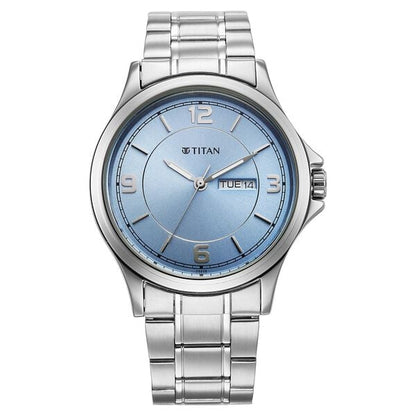 Titan Neo Arabic Analog with Day Date Ice Blue Dial Silver Stainless Steel Strap Watch