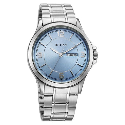 Titan Neo Arabic Analog with Day Date Ice Blue Dial Silver Stainless Steel Strap Watch