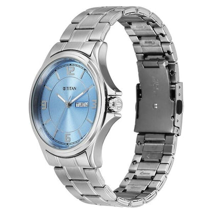 Titan Neo Arabic Analog with Day Date Ice Blue Dial Silver Stainless Steel Strap Watch