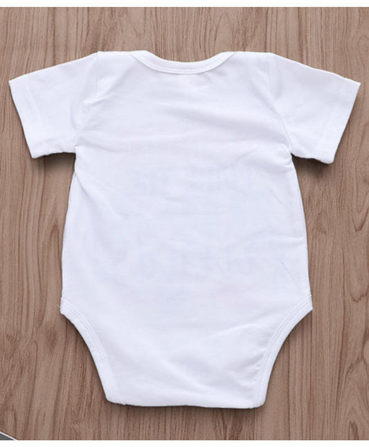 KNITROOT My First Dussehra Ravan Heads and Archer Half Sleeves Onesie White