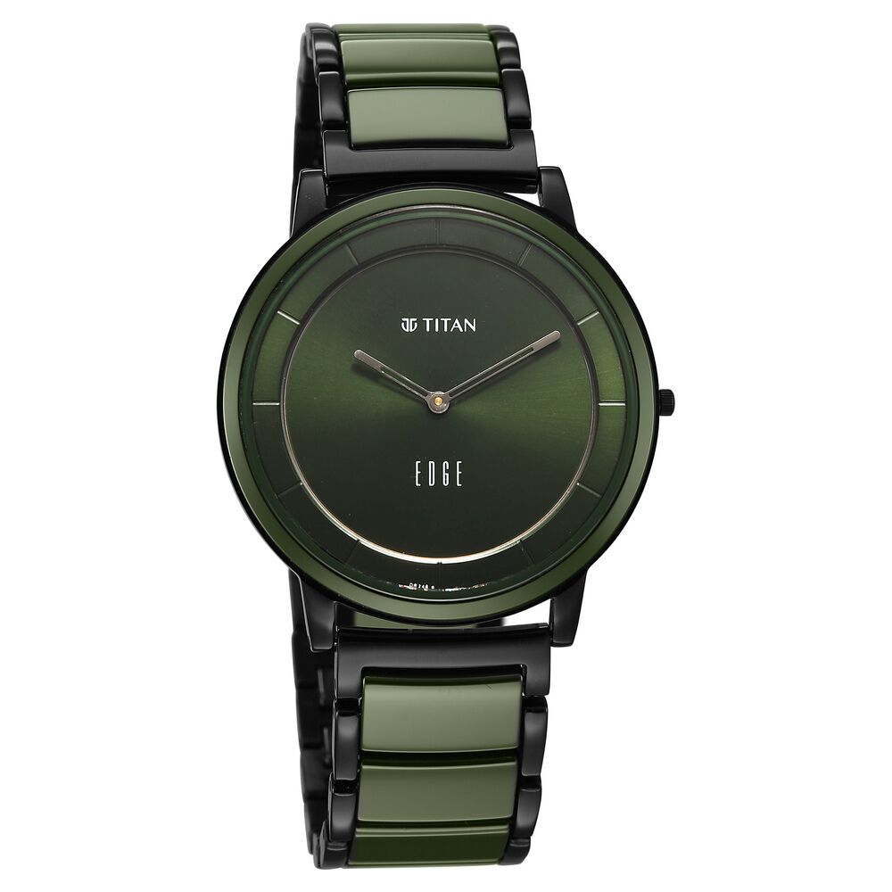 Titan Edge Melange Slim Steel and Ceramic Strap Green Dial Analog Watch For Men