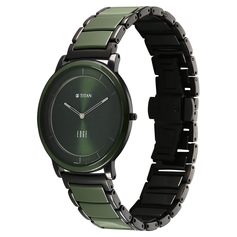 Titan Edge Melange Slim Steel and Ceramic Strap Green Dial Analog Watch For Men