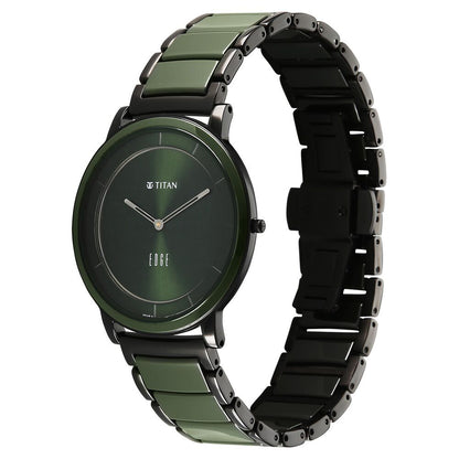 Titan Edge Melange Slim Steel and Ceramic Strap Green Dial Analog Watch For Men