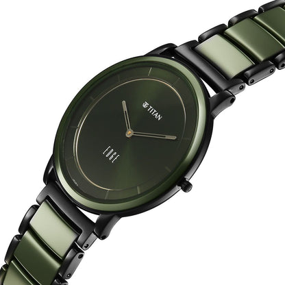Titan Edge Melange Slim Steel and Ceramic Strap Green Dial Analog Watch For Men