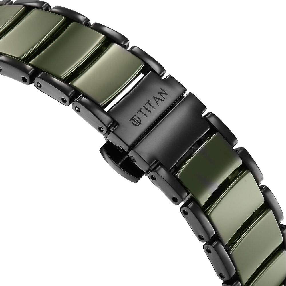 Titan Edge Melange Slim Steel and Ceramic Strap Green Dial Analog Watch For Men