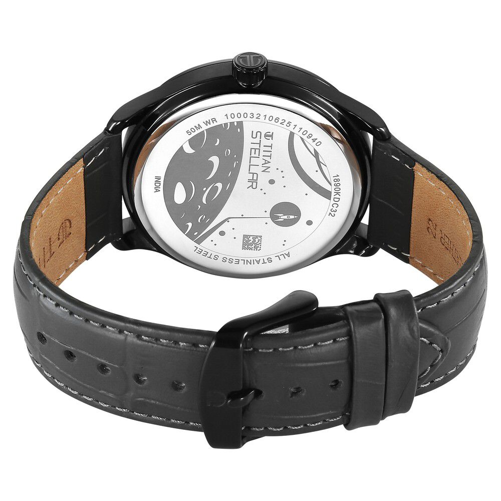 Titan Stellar Analog with Earth Disc and Gray Dial Gray Leather Strap Watch for Men