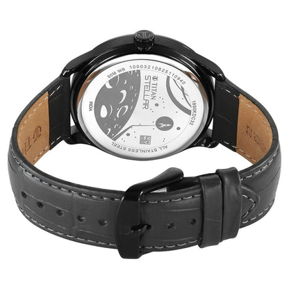 Titan Stellar Analog with Earth Disc and Gray Dial Gray Leather Strap Watch for Men