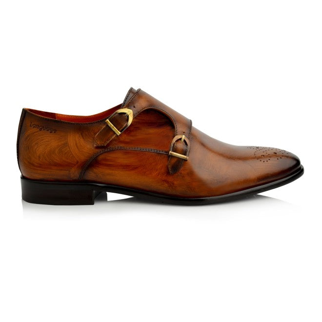 Language Tan Formal Monk Strap Shoes for Men Style 194-941