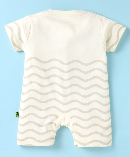 FirstCry Mini Taurus Interlock Knit Half Sleeves Romper with Nautical Theme Print Cream
