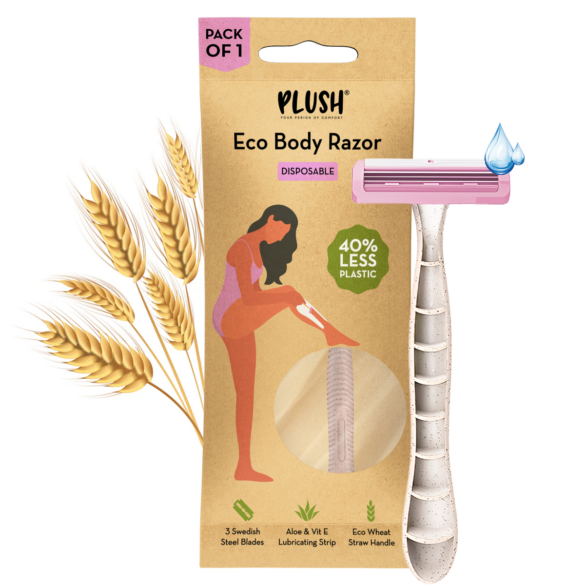 Plush Eco Body Razor with Wheat Straw Handle