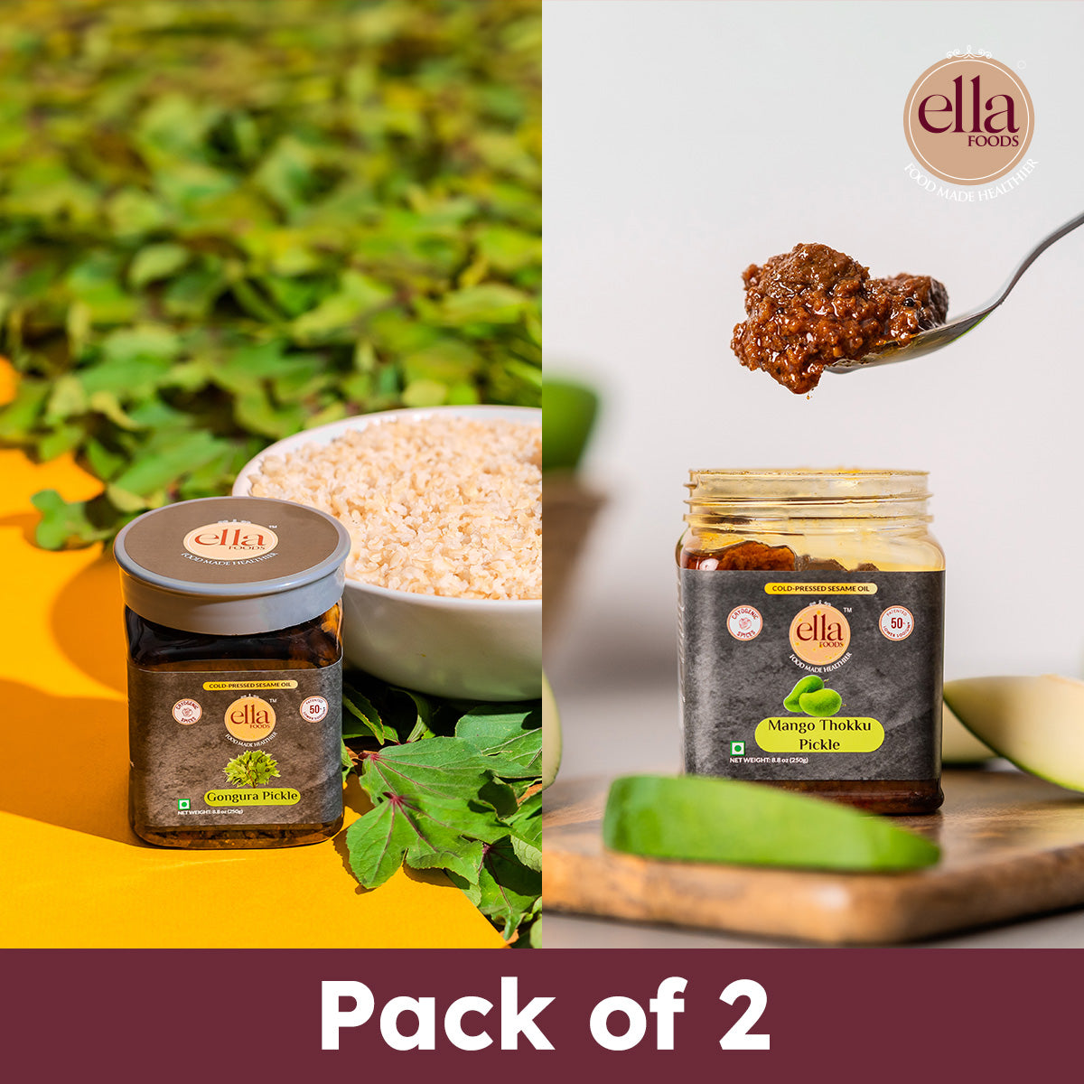 Ella Foods Gongura & Mango Pickle - (250g Each) - PUSHMYCART