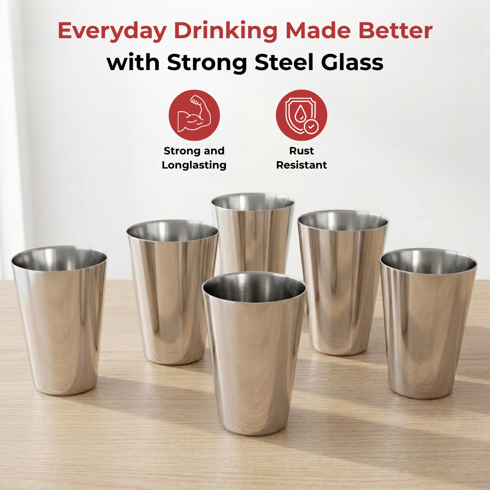 Vinod Stainless Steel Plain Glass Set of 6 - 350 ml, Highest Grade Steel, Rust Free, Long Lasting & Durable, Easy to Clean, Dishwasher Safe - view 3