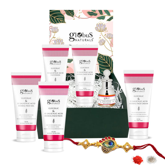 Globus Naturals Anti Acne Glycolic & 1% Salicylic Acid Rakhi Gift Box For Brother & Sister- Set of 6