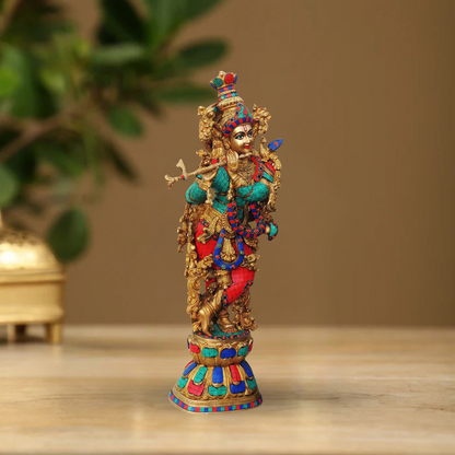 Brass Krishna Stone Finish Idol 16.67Kg - PUSHMYCART