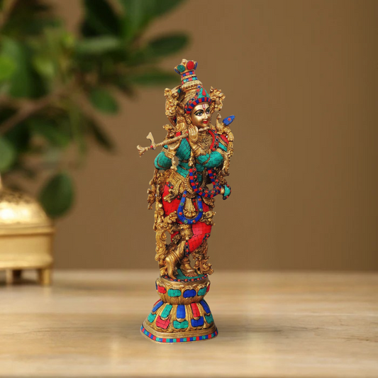 Brass Krishna Stone Finish Idol 16.67Kg - PUSHMYCART