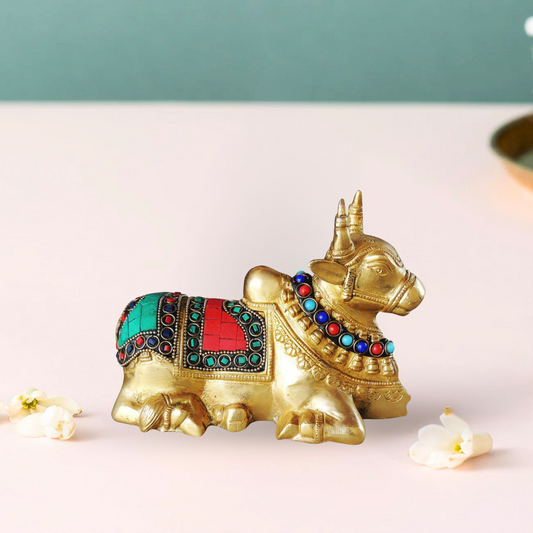 Brass Nandi Idol Statue 1.49Kg - PUSHMYCART