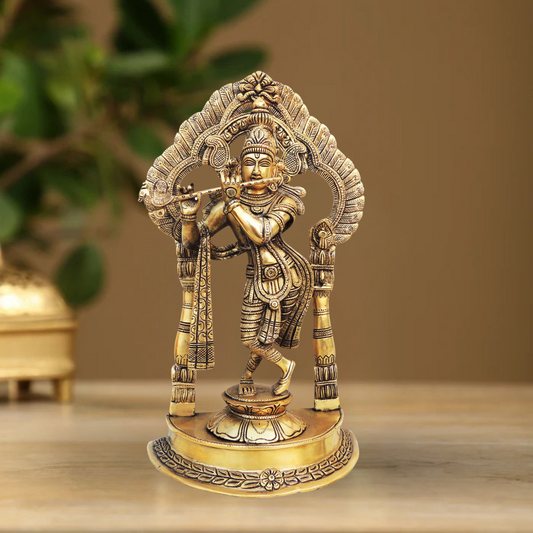 Brass Krishna Standing Darbar Sf Antique 5.24Kg - PUSHMYCART