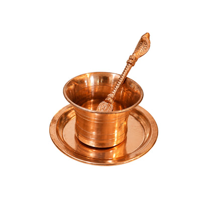 Pure Copper Patra with Plate and Cobra Spoon Set