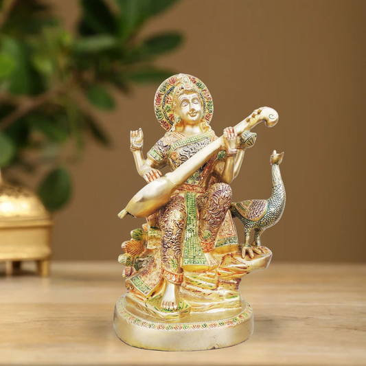 Brass Saraswati Colour Statue 9.17Kg - PUSHMYCART