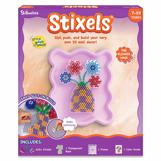 Skillmatics Stixels Flower Vase Wall Decor DIY 3D Pixel Art Kit Ages 7 and Up