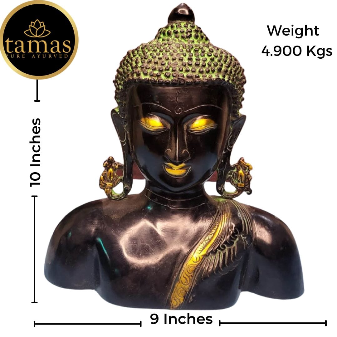 Tamas Brass Handcrafted Buddha, Figurine Sculpture Decoration for Home Indoor Outdoor Statue / Idol with Antique Finish , (Golden & Black) - PUSHMYCART