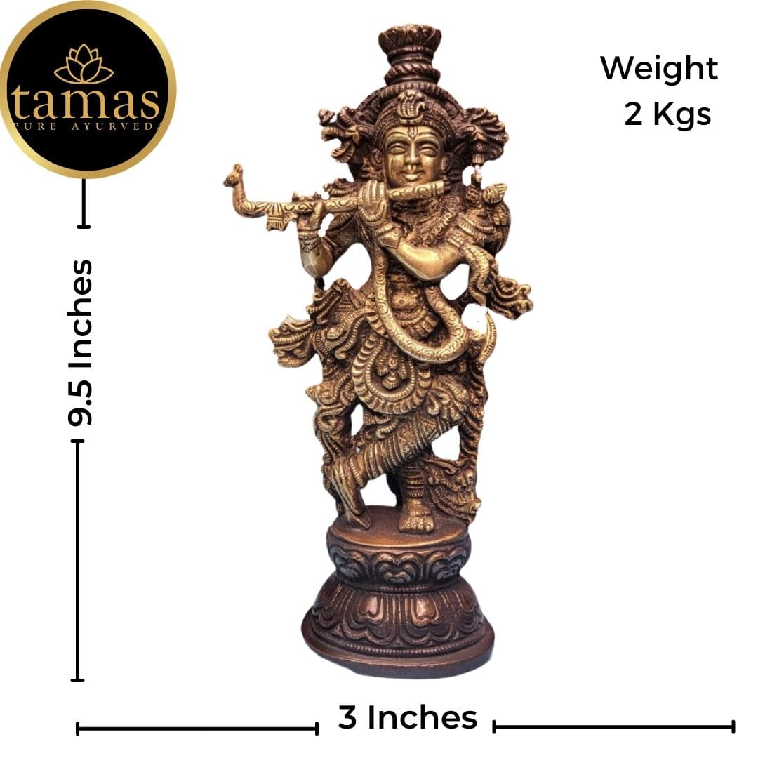 Tamas Brass Handcrafted Lord Krishna Murti Playing Flute Statue / Idol with Antique Finish (Pack of 1) Free Premium Gift Box - PUSHMYCART