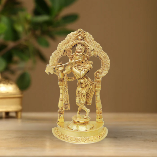 Brass Krishna Standing Darbar Sf Yellow 5.13Kg - PUSHMYCART