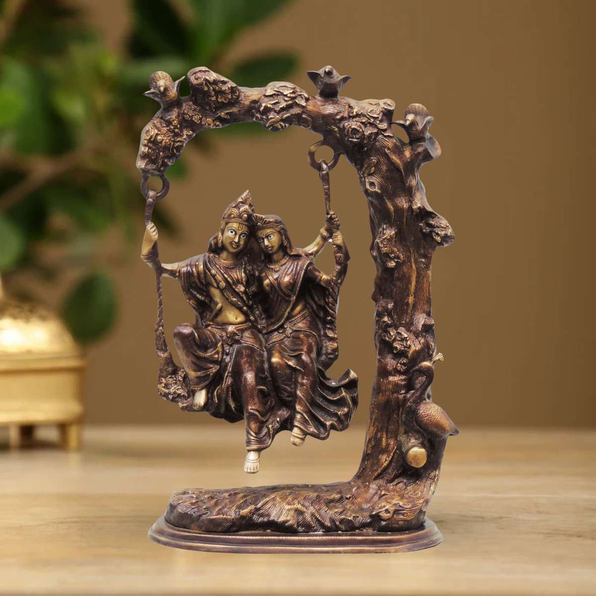 Brass Radha Krishna Tree Jhula Statue 15.77Kg - PUSHMYCART