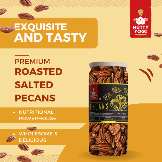 Nutty Yogi Roasted & Salted Pecans 450g All Natural No Preservatives No Additives Gluten Free Vegan Non GMO Nuts Dry Fruits