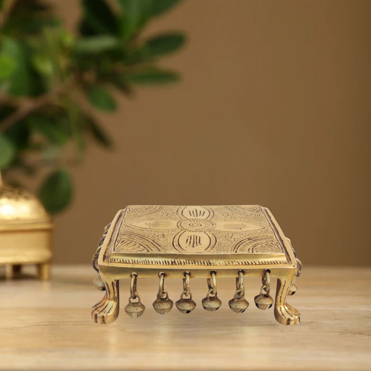 Brass Chowki | Brass Stool For God Idol 1.74Kg - PUSHMYCART