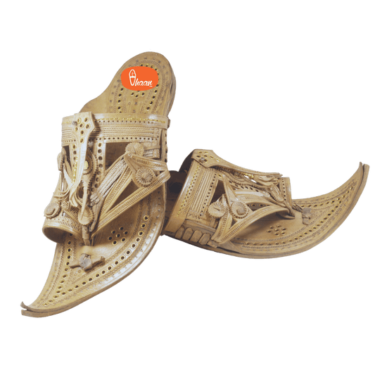 Vhaanfootwear Antique Shahu Kolhapuri Chappal For Men Curved Toe Tassel Design