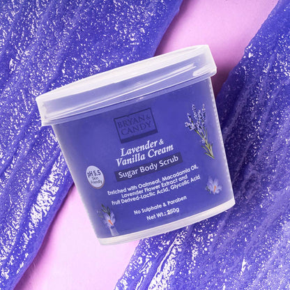 Bryan & Candy Lavender and Vanilla Sugar Body Scrub, a luxurious exfoliator for smooth, radiant skin.