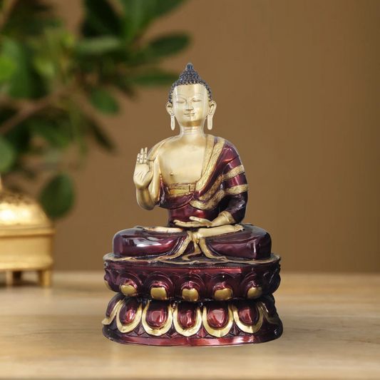 Brass Budha Statue With Antique Finish 45Kg - PUSHMYCART