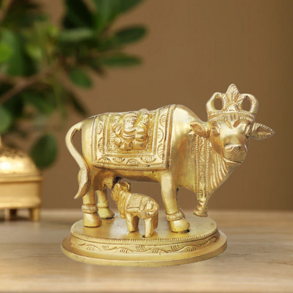 Brass Cow With Calf Statue 0.88Kg - PUSHMYCART